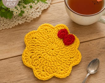 Sunshine Flower Tea Coaster Crochet Pattern PDF, Cute Mug Rug for Tea & Coffee, Kitchen Table Decor, Crochet Home Gift, Instant Download