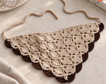Crochet Bandana Pattern PDF, Willow Breeze Lace Hair Scarf, Boho Headscarf Kerchief, Triangle Head Scarf, Summer Crochet Digital Pattern