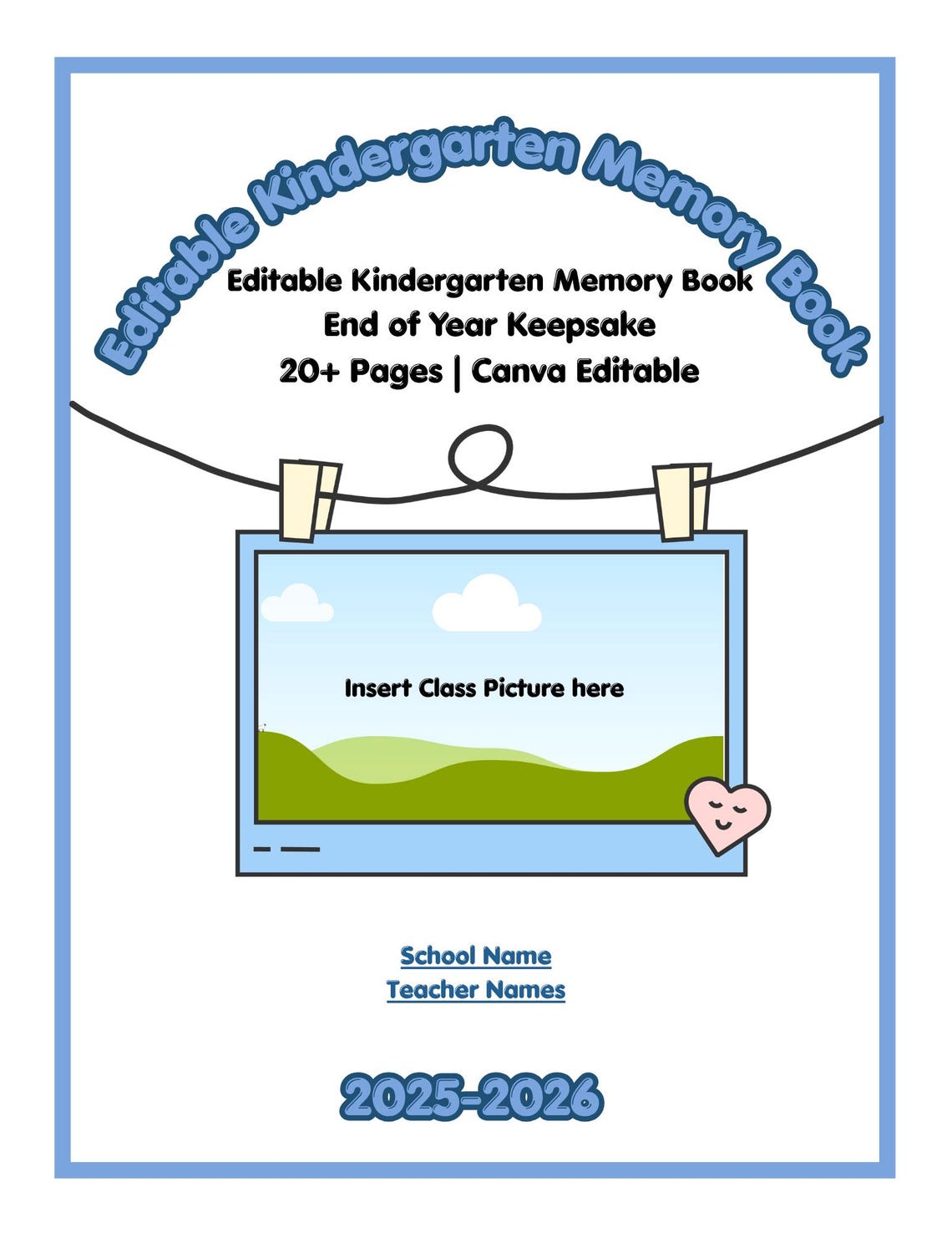 Editable Kindergarten Memory Book | End of Year Student Keepsake (canva ...