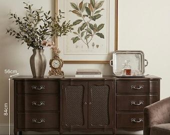 Elegant Vintage Buffet Cabinet | Walnut Finish | XL French Provincial Sideboard – Espresso & Oak