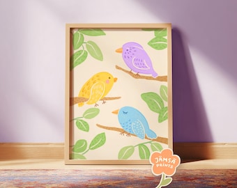 Bos kinderkamer muurdecoratie, kunst aan de muur speelkamer vogel, natuur print babykamer