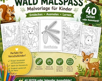 Forest Coloring Book for Kids (PDF) | 40 Coloring Pages of Forest Animals, Trees & Nature | Preschool | Montessori | Instant Download