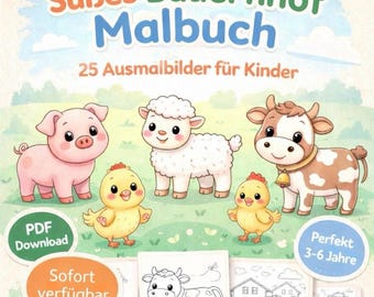 Farm Coloring Book for Kids PDF – 25 Animal Coloring Pages – Kindergarten Coloring Book – Farm Coloring Book Printable