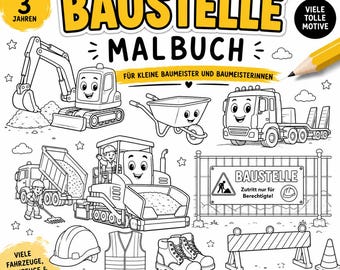 Construction Site Coloring Book for Kids | 25 Coloring Pages with Excavators, Cranes, Trucks & Construction Workers | PDF Download