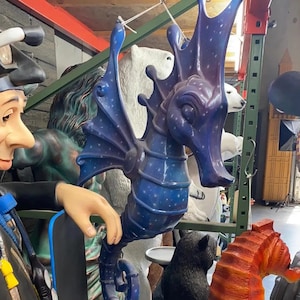 Jumbo Blue Seahorse Statue - Large Coastal Sculpture for Home Decor, Nautical Marine Animal Figurine, Beach House Shelf Decor Accent Piece