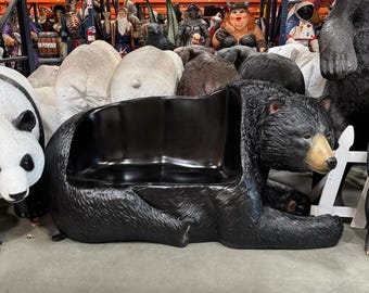 Handcrafted Black Bear Bench Statue - Rustic Lodge Home Decor - Detailed Resin Wildlife Sculpture for Entryway, Mudroom, or Cabin