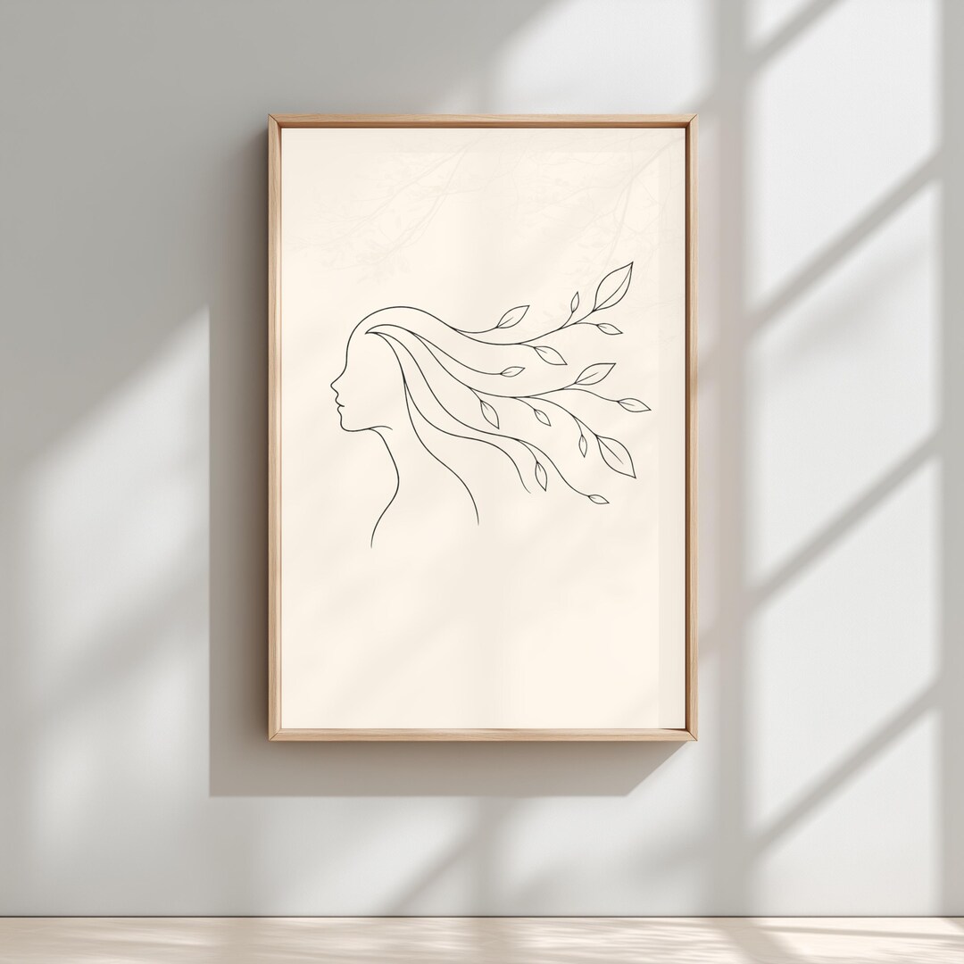 Abstract Botanical Woman Line Art Print, Feminine Face Printable Wall ...