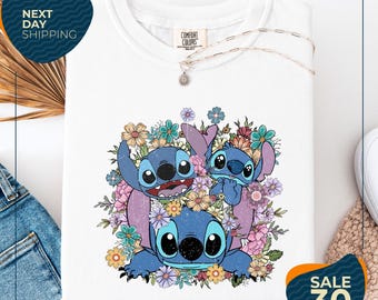 Comfort Colors® Cute Blue Alien Floral Shirt | Kawaii Cartoon Tee | Pastel Aesthetic Flower Shirt | Cute Character Gift| Trendy Graphic
