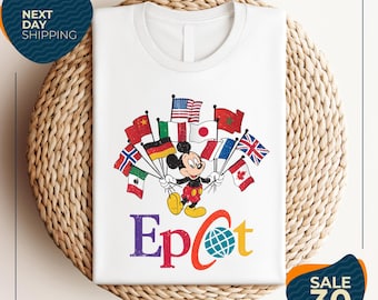 EPCOT Shirt | Mickey Flags of Nations Vintage 90s Style WDW Unisex Tee | Disney EPCOT World Tour | Family Trip Shirt