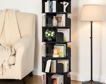 Rotating Bookcase 360 Spinning Bookshelf Tower, Revolving Bookcase for Small Spaces Narrow Round Book Shelf