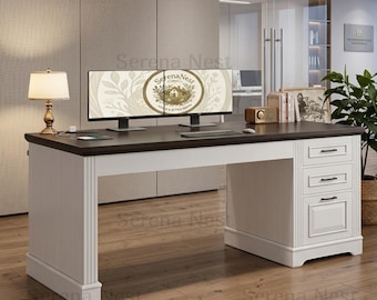 Reception Desk with Storage Drawers, Executive Front Desk with Power Outlet | Modern Office Counter Desk for Home or Business
