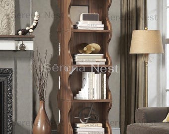 Rotating Bookshelf Tower with Wheels, 360 Degree Spinning Bookcase with 8 Shelves  Corner Storage Shelf for Small Spaces