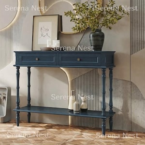Slim Console Table for Entryway with Drawers and Open Shelf, Narrow Retro Hallway Table with Storage Cabinet, Minimal Assembly Sofa Table