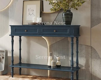 Slim Console Table for Entryway with Drawers and Open Shelf, Narrow Retro Hallway Table with Storage Cabinet, Minimal Assembly Sofa Table