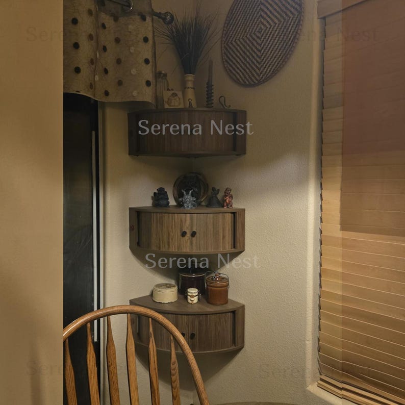 Corner Shelves Floating Wall Cabinet Set of 3, Fluted Corner Shelf with Sliding Doors and Walnut Finish | Floating Corner Shelf for Living Room Bedroom and Office | Space Saving Wall Storage

Empty corners are some of the most overlooked storage opportunities in any home. These corner shelves by Serena Nest turn every unused wall angle into a stylish, functional display space that works just as hard as it looks good.