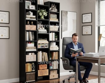 Bookshelf with Adjustable Shelves, Large Bookcase Storage Cabinet, Freestanding Display Shelf, Book shelf for Living Room Office Organizer