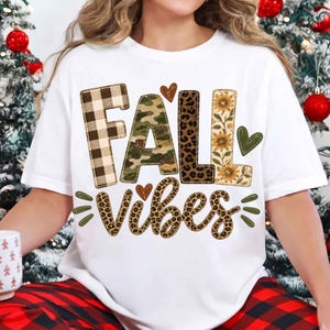 Retro Fall Vibes Leopard Camo PNG, Patchwork Sunflower Sublimation Clipart, Varsity Design, Fall Season Retro Block Letters Shirt Digital