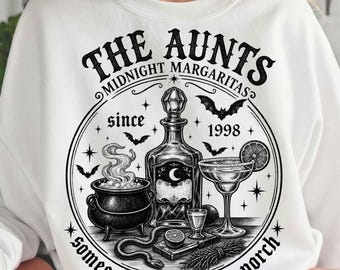 The Aunts Midnight Margaritas PNG, Vintage Witchy Halloween Sublimation, Spooky Aunt 1998 Clipart, 90s Movie Shirt Digital Download File