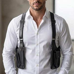 Genuine Leather Crossback Harness Rig, Cyberpunk Tactical Shoulder Pouch, Festival Vest Bag