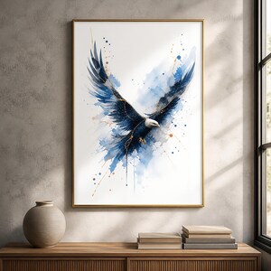 Blau / Gold Aquarell Adler Poster, Kintsugi Vogel Poster (Digitaler Download)