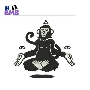 Zen Meditating Monkey Embroidery Design, Yoga Chimp Machine Embroidery File, Spiritual Monkey Digitized Pattern, Zen Animal Instant Download