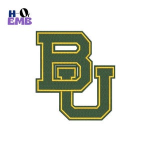 BU Logo Embroidery Design, Green and Gold Collegiate Lettering Digital File, Varsity Sports Team Embroidery, Instant Download pes dst hus
