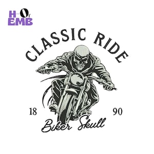 Diseño de bordado clásico de calavera de motociclista, archivo de bordado de calavera de motocicleta vintage, parche de club de motociclistas pes dst exp jef hus vp3 xxx