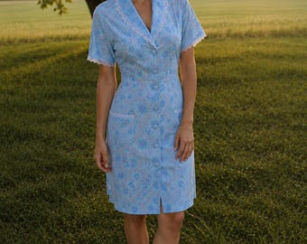 vintage blue PEIGNOIR SET Spanish Vintage Nightgown & Robe Set Romantic Floral Negligee Cottagecore Lingerie 1980s 1990s Sleepwear