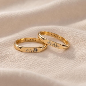 Personlig födelseblomstring, Anpassade smycken för födelsemånad, Minimalistisk handgjord ring, Julklapp till henne, Födelsedagspresent till mamma, Syster