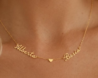 Collar con dos nombres escritos a mano, regalo para gemelos, joyería personalizada, collar con nombre personalizado, regalos personalizados, baby shower, regalo del Día de la Madre.