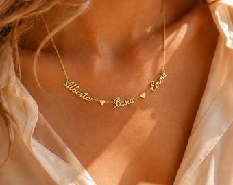 Custom Family Name Necklace, Personalized Heart Necklace, Multiple Names Jewelry, Minimalist Gift for Mom, Mother Daughter Keepsake