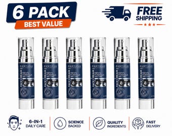 Lot de 6 particules crème visage 6 en 1 hydratant hydratant quotidien pour hommes Vitamine C, huile de jojoba, acide hyaluronique V E Skin C Peau de routine 1,7 oz liq.