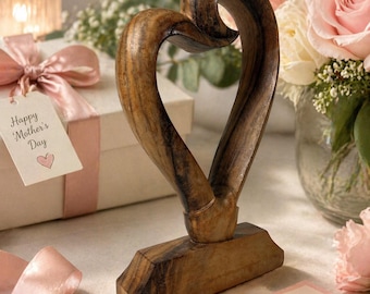 Ręcznie rzeźbiona drewniana rzeźba serca, rustykalny wystrój miłosny, prezent na rocznicę ślubu