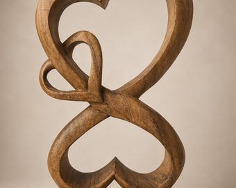 Trippelhjärtad träskulptur – Nästlad kärleksdesign, handgjord heminredningsdekor