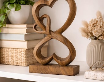 Triple Heart Wood Sculpture – Nested Love Design, Handmade Home Decor Accent