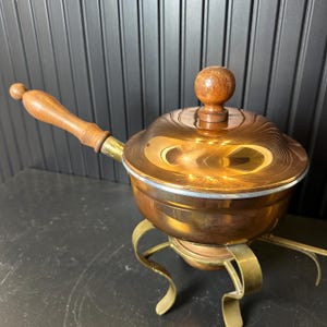 Vtg Copperware Fondue/Chaffing Pot w/Solid Brass Stand