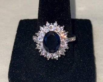Blue solitaire halo ring size 7