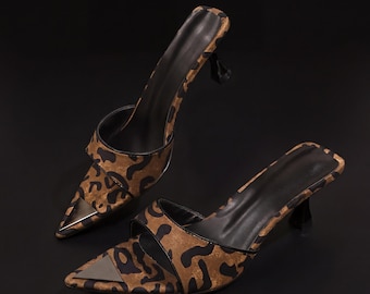 Leopard Print Mid Heel Sandals – Women's Summer Slingback Platform Shoes
