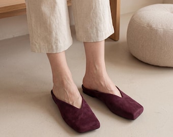 Women’s Square Toe Velvet Half Slippers- Soft Flat Shoes 2026- Spring Autumn Casual Slip On- Minimalist Comfort Indoor Outdoor Flats