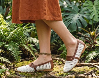 Square Toe Mary Jane Slip On Ballet -Women Woven Mesh Sandals- Flat Breathable Summer Shoes- Comfortable Casual Walking Gladiator Sandals