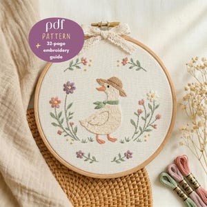 Goose Embroidery Pattern, Beginner Cottagecore Hoop Art, Botanical Flower Design (Digital Download)