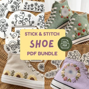 Stick And Stitch High Tops Embroidery Pattern, Custom Embroidered Sneakers, Canvas Shoe Floral Pattern
