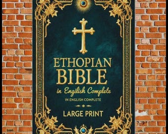 Biblia etíope de letra grande, tapa dura bordada en oro, cruz de piedra preciosa azul.