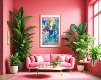 Digital Download - Art Print, Abstract Artwork, iPhone Background, Instagram Story Background, Pink, Spring, Floral Room
