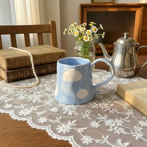 Blue Cloud Ceramic Coffee Mug, Handmade Sky Cloud Pottery Mug Gift, Cute Cottagecore Mug, Aesthetic Tea Cup Gift For Her