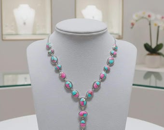 Pink cotton candy Turquoise Necklace, Gemstone Necklace, Minimalist Chain Necklace, 925 Sterling Silver Jewelry, Engagement Gift