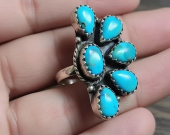 Natural Turquoise Ring • Teardrop Silver Ring • Southwestern Boho Jewelry • Handmade Statement Ring • Gift for Her