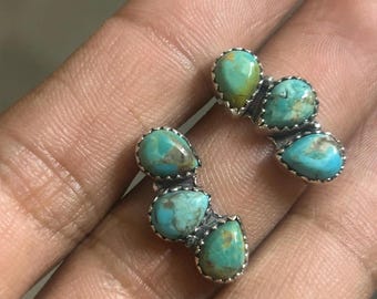 Genuine Turquoise Studs - 925 Sterling Silver Studs - Turquoise Statement Studs - Long Statement Studs -Irregular Shaped Turquoise Stud-Gift