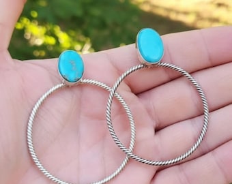 Natural Mohave Turquoise Sterling Silver Statement Earrings: Handmade Jewelry, Blue Stone Dangle Earrings, Gift For Her/Mom