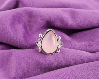 Rose Quartz Sterling Silver Ring: Minimalist Gemstone Jewelry Handcrafted